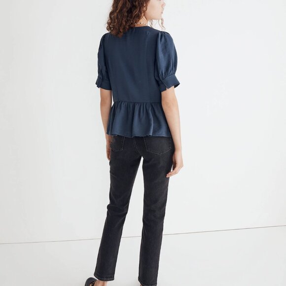 EUC Madewell Drapeweave Puff-Sleeve Peplum Top - Picture 2 of 4